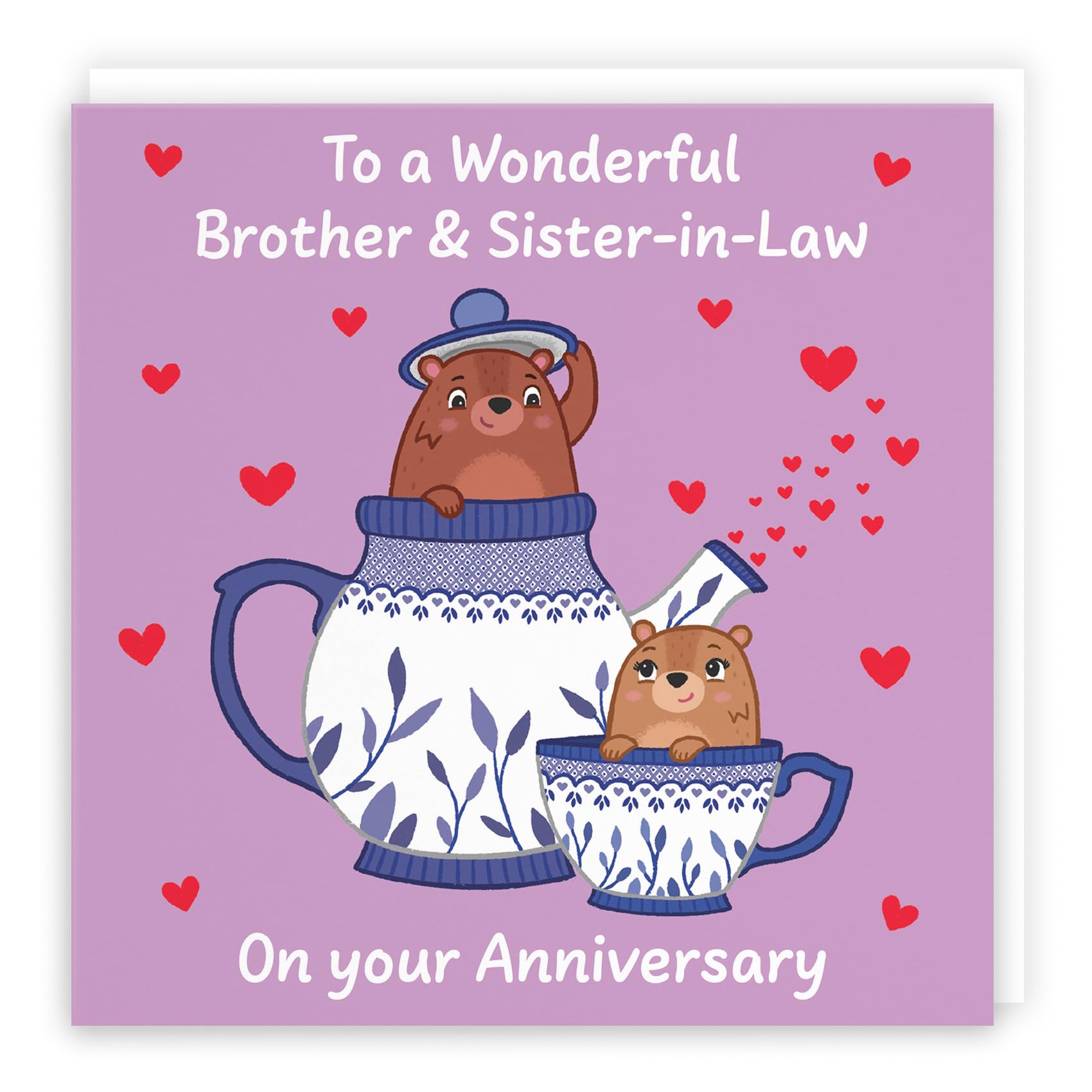 Hunts England - Cute Teapot Brother And Sister In Law Anniversary Card - Fun Bears Anniversary Card For Brother And Sister-in-Law - Love Story Collection