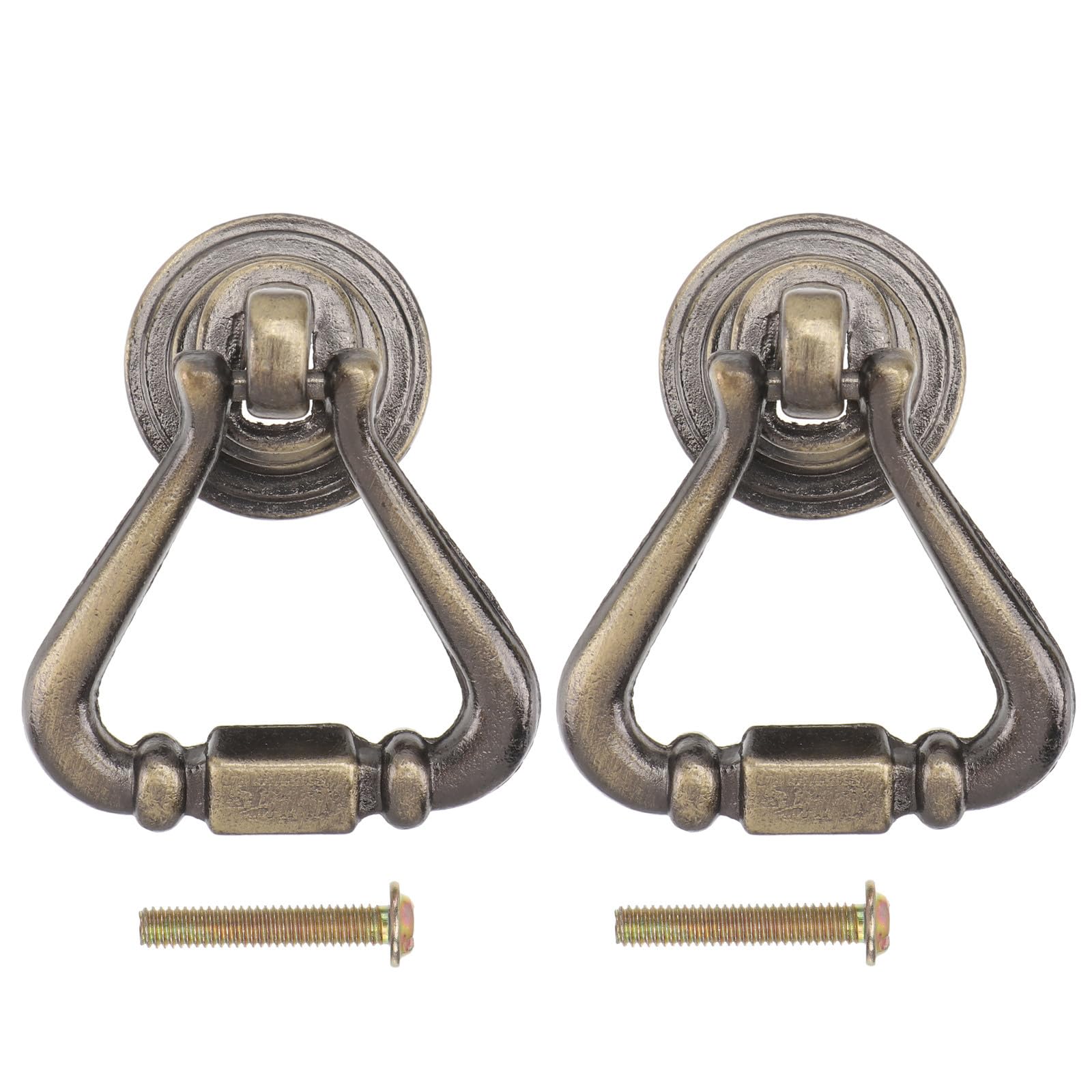 Garneck 2pcs Retro Drawer Pull Handles Cabinet Cupboard Drawer Pull Knobs Vintage Ring Pull Handles Furniture Knobs Antique Brass, Bronze
