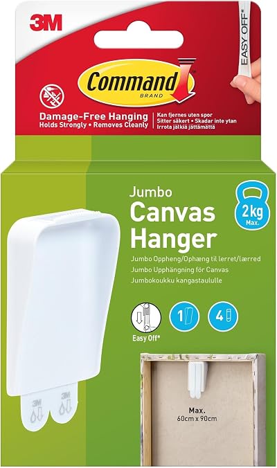 Command Jumbo Canvas Hanger Hook 1 Hook 4 Strips White Holds 2 kg