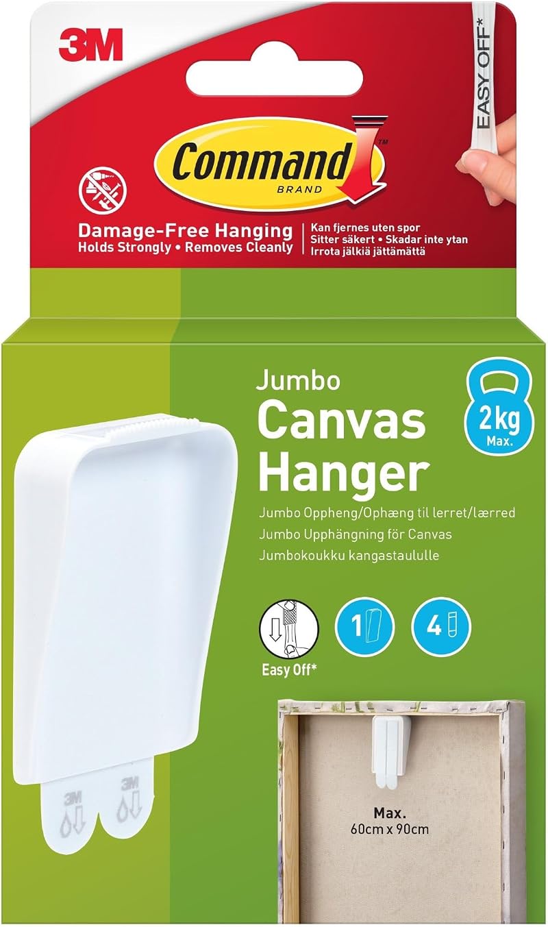 Command Jumbo Canvas Hanger Hook 1 Hook 4 Strips White Holds 2 kg