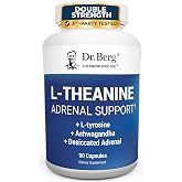 Dr. Berg 600 mg L-Theanine Adrenal Support - 90 Capsules with Ashwagandha &amp; L-Tyrosine, Zinc &amp; Manganese - Advanced 9-in-1 Adaptogen &amp; Mineral Formula - No Fillers*
