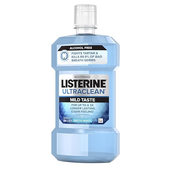 LISTERINE ULTRACLEAN ALCOHOL FREE TARTAR CONTROL MOUTHWASH, ORAL RINSE TO HELP FIGHT BAD BREATH AND TARTAR, FOR CLEANER, NATURALLY WHITE TEETH, ARCTIC MINT FLAVOR, 500 ML