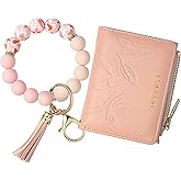 Keychain Bracelet Wristlet with Wallet Card Holder Pocket, Flower Tassel Purse Silicone Key Ring for Women