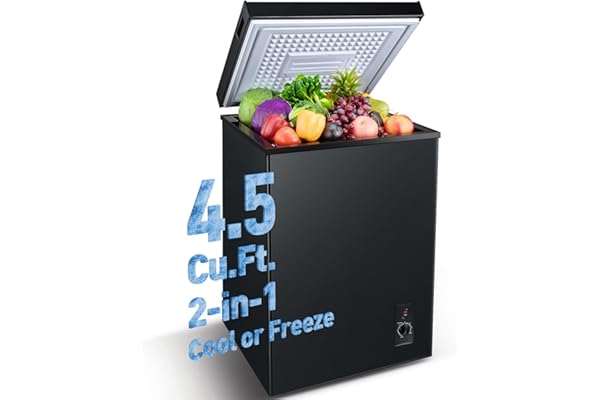 Anypro Chest Freezer 4.5 Cu.Ft, FreeStanding Top Door Compact Small Deep Mini Freezer with Removable Basket, 7 Adjustable Temperatures for Garage Dorm Apartment RV Kitchen Business, Black