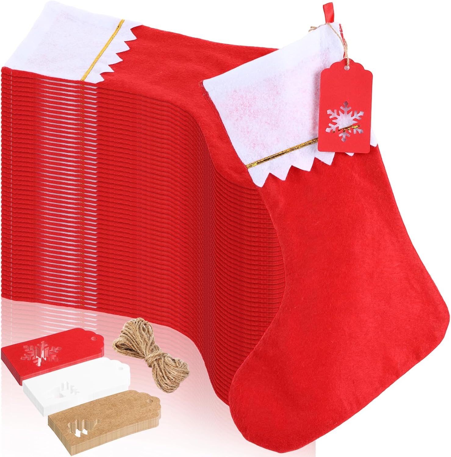 Stockings & Holders - Suhine 48 Pack Non Woven Christmas Stockings Bulk 10 Inch Xmas Fireplace Socks with Snowflake Elk Hanging Tag(Red, White)