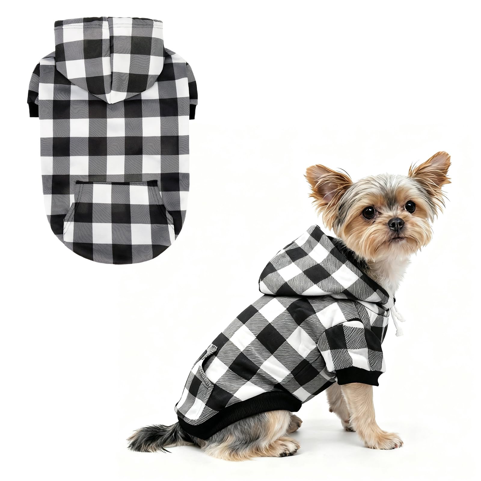 KOOLTAIL Plaid Dog Hoodie Pet Jumper with Hat and Pocket for Small Medium Large Size Dogs, Fleece Dog Hooded Sweatshirt Clothes, Soft Winter Warm Dog Cold Weather Coat for Puppy Cats, White S — image 1