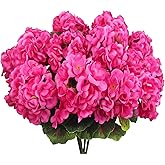 CISDUEO 4 Pcs Artificial Geraniums Silk Flowers Outdoor Artificial Geranium Bush Rose Red Faux Flowers Geraniums for Floral Home Decor Outdoor Indoor Garden Patio Grave Cemetary Vase Table Centerpiece