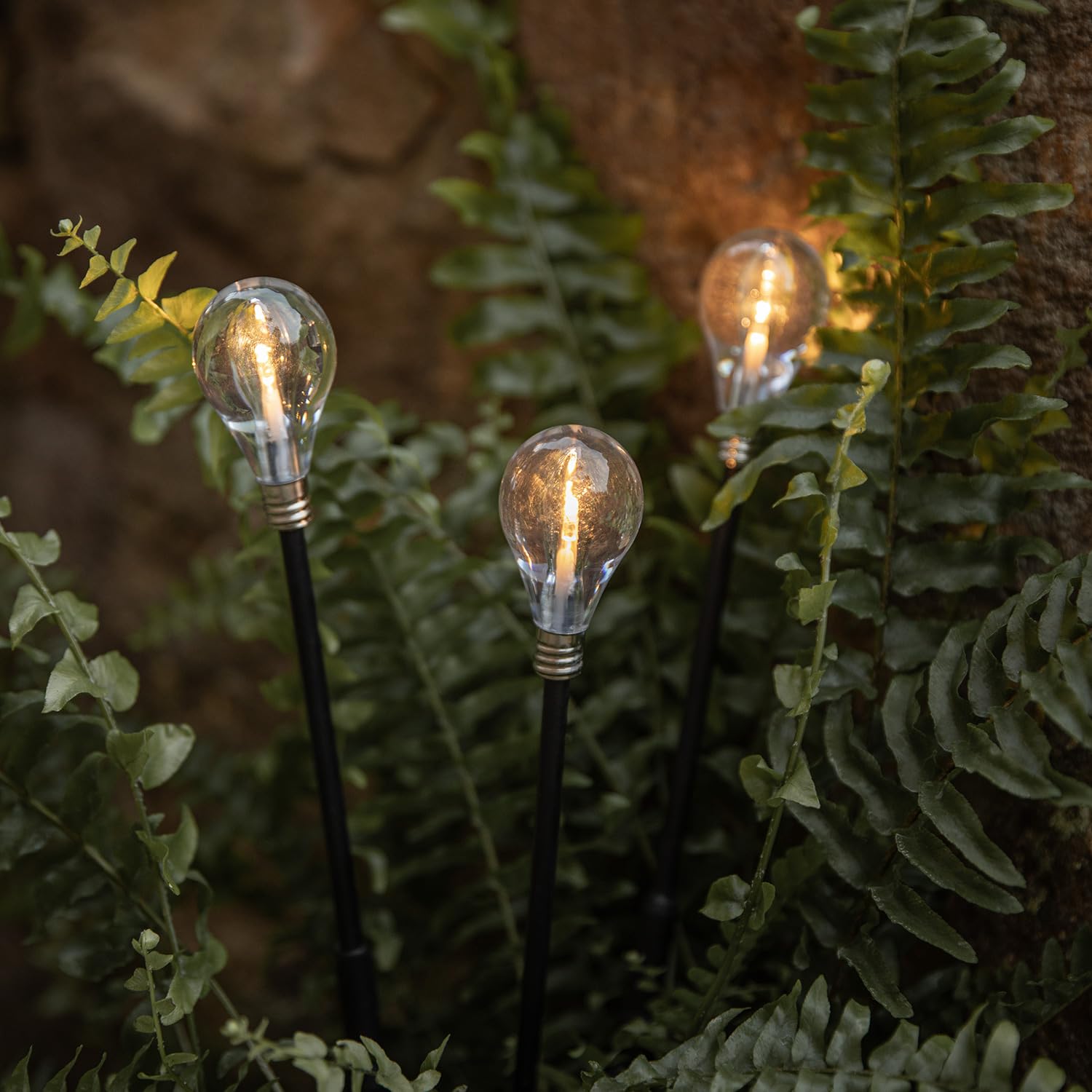 Lights4fun Set of 3 Solar Powered Mini Festoon LED Garden Pathway Decorative Stake Lights Outdoor IP44 Rated