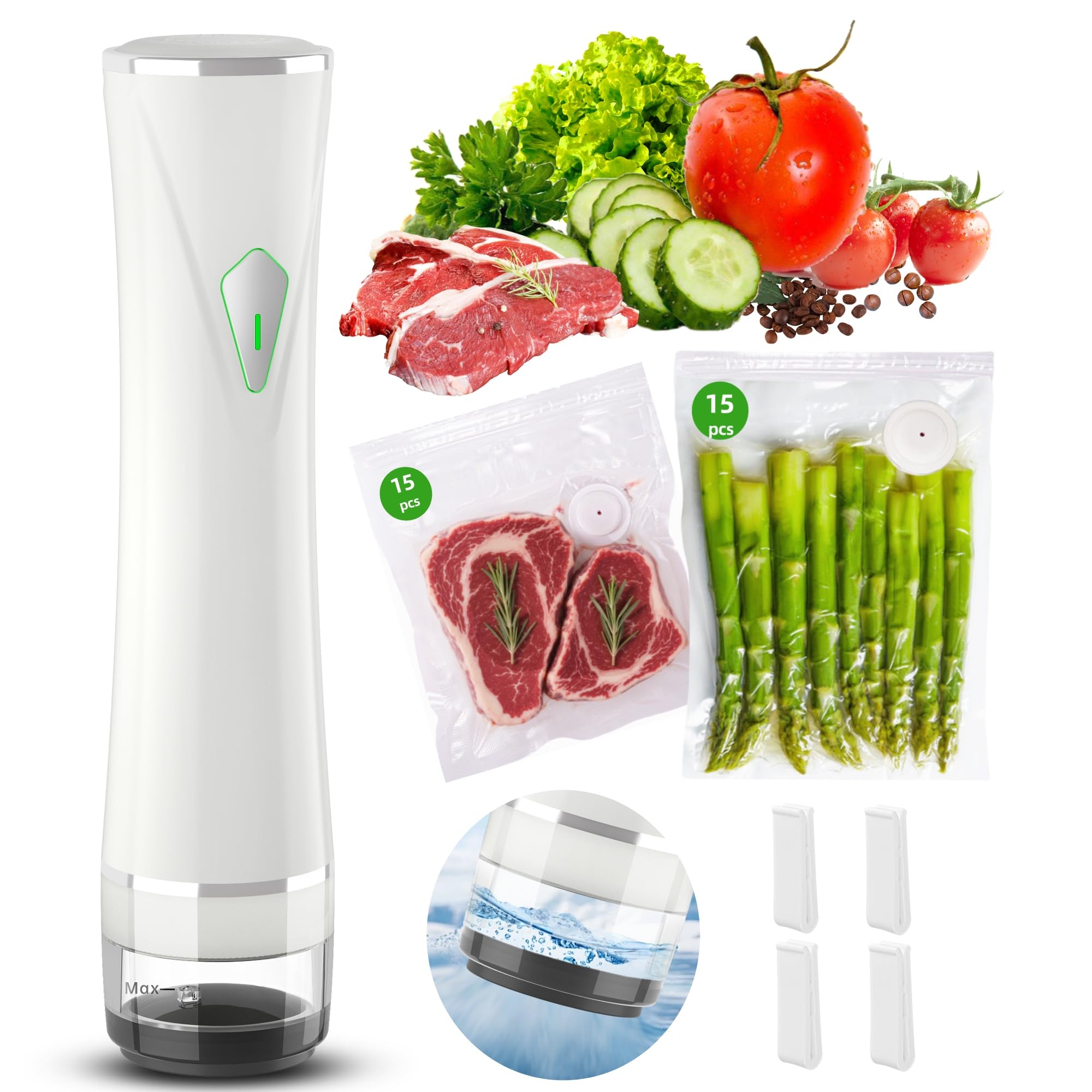 Photo 1 of Vacuum Sealer Set (Vacuum Sealer Machine + 30 Reusable Vacuum Bags) Handheld Vacuum Sealer for Food, Portable Vacuum Sealer Machine with Auto-Stop & Detachable Filter, 5X Freshness Lock