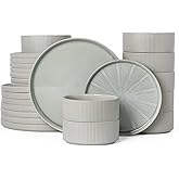 ALOFMO Dinnerware Sets, Ceramic Plates and Bowls Set 24 Piece Dinnerware for 8 Chip Resistant Stoneware, Dishwasher and Microwave Safe-green