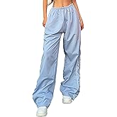 Springrain Womens Wide Leg Track Pants Slouchy Stripe Detail Jogger Sweatpants with Pockets