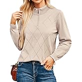JACK SMITH Pullover Sweaters for Women Long Sleeve Argyle Quarter Zipper Collar Polo Sweater Ribbed Knit Golf Tops