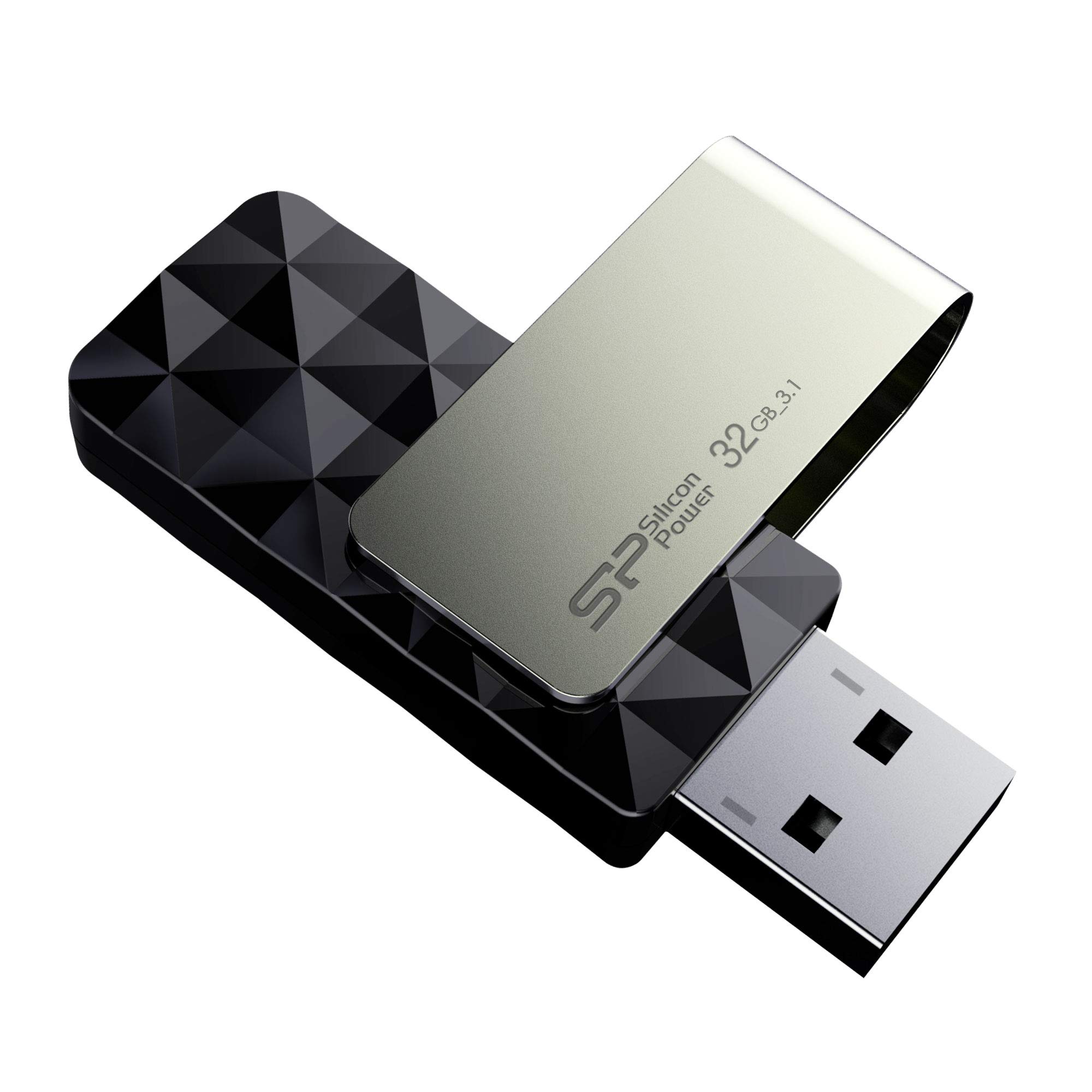 Silicon Power Blaze B30 USB3.0 Flash Drive Swivel Style, USB 3.1 Gen1 (USB3.0) interface enables swift data transfer speeds for large files including HD videos, Black