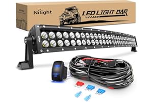 Nilight - ZH410 32Inch 180W Curved LED Light Bar Work Light Spot Flood Combo Offroad Driving Lights with 16AWG Wiring Harness Kit， 2 Year Warranty