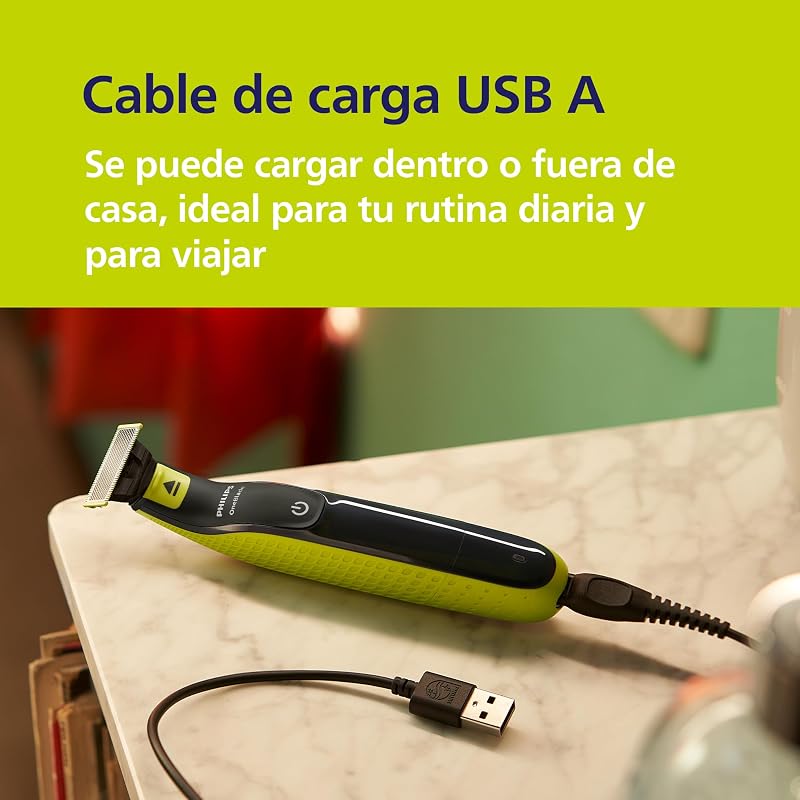 OneBlade 360 Auténtico Recortadora y afeitadora eléctrica para barba, 2 cuchillas 360, 3 peines para barba incipiente (1,3,5 mm), QP2724/31