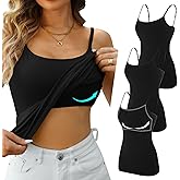 V FOR CITY Cotton Shelf Bra Camisole Tops for Women Adjustable Spaghetti Strap Tank Top Summer Cami Shirt 3 Pack