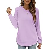 OFEEFAN Womens Sweatshirt Crewneck Long Sleeve Shirts High Low Tops Curved Hem