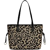Winatehr Leopard Print Tote Bag, Cheetah Print Purse for Women, Medium Tote Handbags Leopard Bag with Zipper, Vintage Everyday Casual Purses for Women, Trendy Y2k Fashion Animal Print