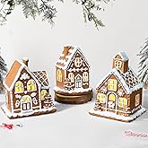 Pawliss Resin Christmas Decorations: 3Pcs Light-Up Gingerbread House Christmas Village Collectible Figurines, Battery Powered LED Lights, Classic Gifts Swedish Xmas Decorations for Home Table Décor