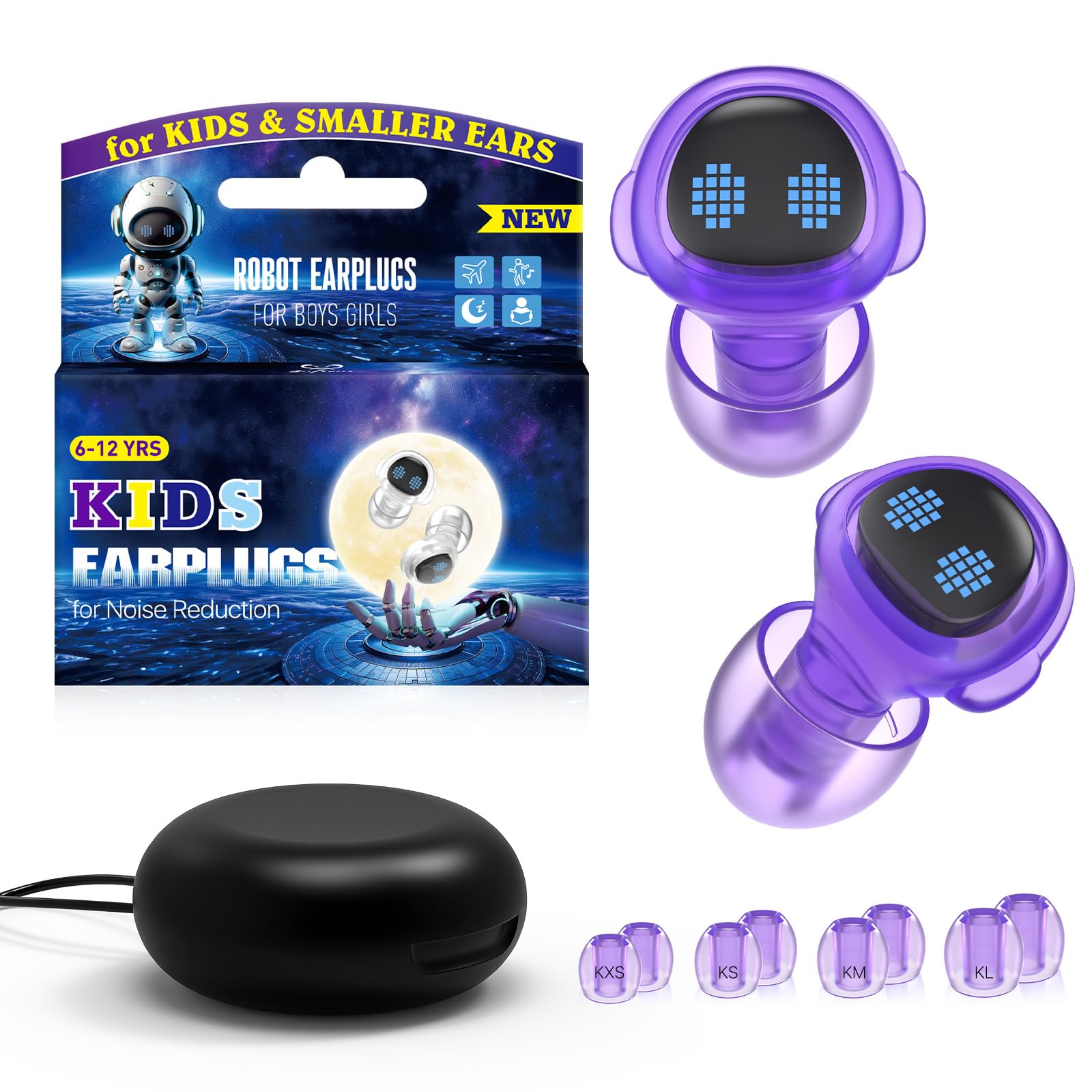 Photo 1 of Kids Ear Plugs (6-12 yrs) – Ultra-Comfy Reusable Noise-Reducing Samll Earplugs for Focus, Travel, Concerts, Socializing, Sports Events, Noise Sensitivity - 8 Ear Tips in XS/S/M/L -26dB Ear Protection