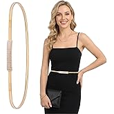 Sibba Skinny Gold Waist Belt, Fancy Rhinestone Elastic Cinch Belt, Retro Thin Waistband for Women Dresses Outfits