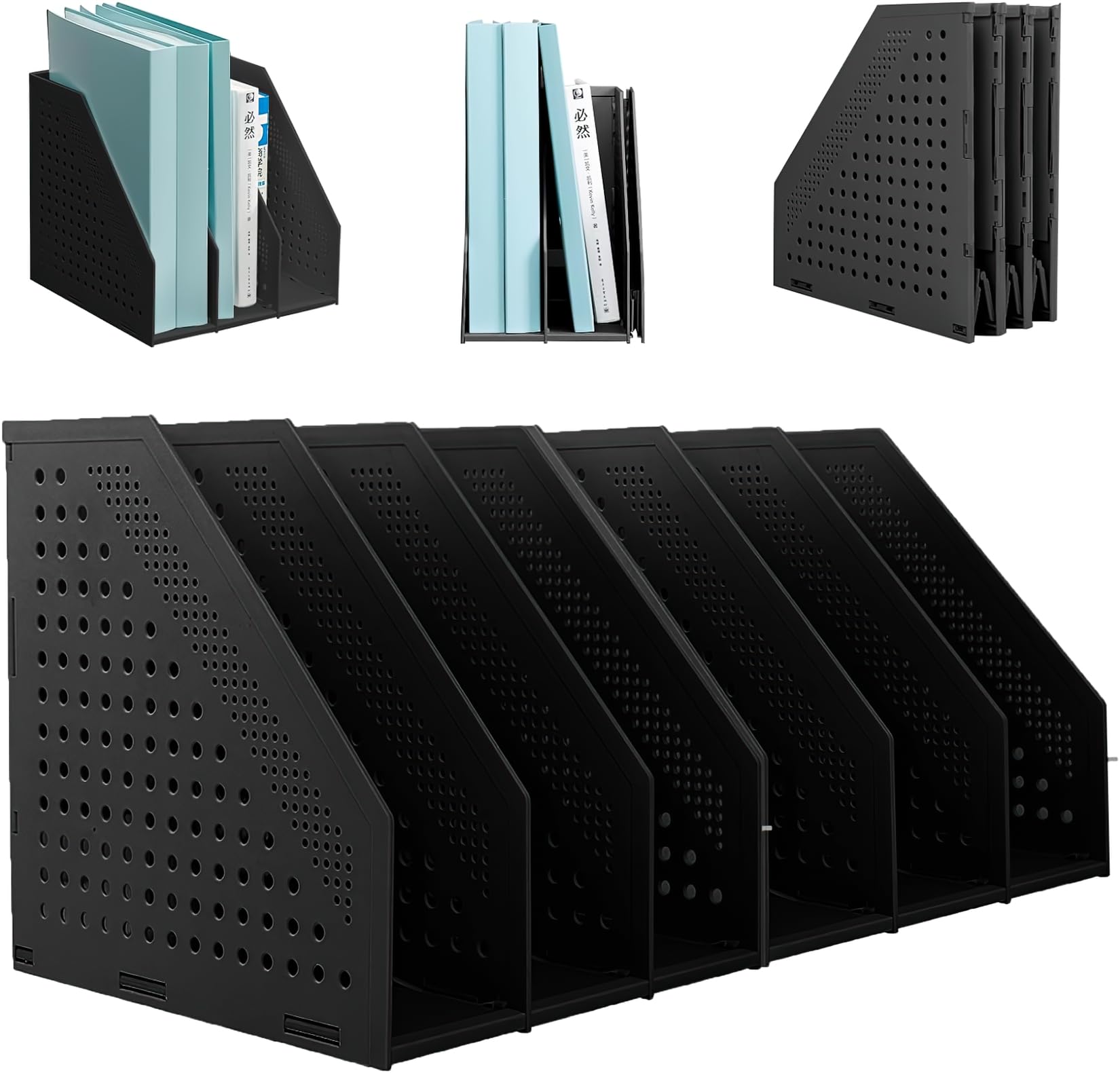 Elezeal Foldable Magazine File Holder Durable File Desktop Document Organiser Book Shelves Magazine Folder Paper Filing Rack For Books, CDs, Office, Library, Home and School (3 Compartments - 2pack)