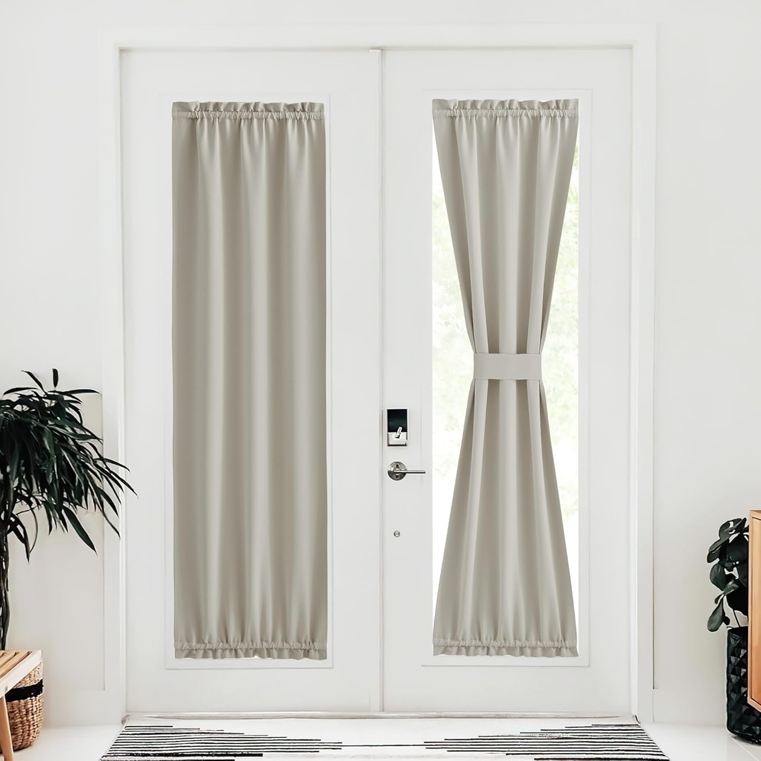 Outdoor Curtains - NICETOWN Blackout Door Curtain - Privacy Thermal Insulated Farmhouse Door Window Curtains for Patio French Gliding Door Front Door Sidelight Curtain for Wind Cover, W30 x L72 inch, 1 Panel, Natural
