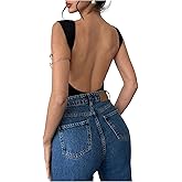 Milumia Women Sexy Open Back Tank Top Bodysuit Boat Neck Sleeveless Party Leotards