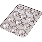 CHEFMADE Madeleine Mold Cake Pan, 12-Cavity Non-Stick Scallop Madeline Bakeware for Oven Baking (Champagne Gold)
