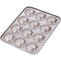 CHEFMADE Madeleine Mold Cake Pan, 12-Cavity Non-Stick Scallop Madeline Bakeware for Oven Baking (Champagne Gold)