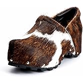 XOBZJH Women's Calf Hair Print Waterproof Non-Slip Platform Professional Clogs & Mules with Arch Support–Nursing Shoes for Standing All Day