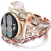 CHARMINGO 20mm Boho Watch Band Compatible with Samsung Galaxy Watch 7/6/4/5/Active 2 Watch Band 40mm 44mm/Galaxy Watch 5 Pro 45mm/Watch 3 41mm/Watch 4 Classic 42mm 46mm, Leather Strap Watch Bracelet Women Men