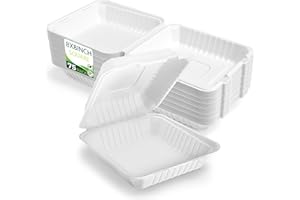 BIRCHIO 75 Pack 8”x8” Take Out Containers with Lids, EXTRA Sturdy To Go Food Containers, 100% Compostable Clamshell Take Out Containers, To Go Boxes for Food