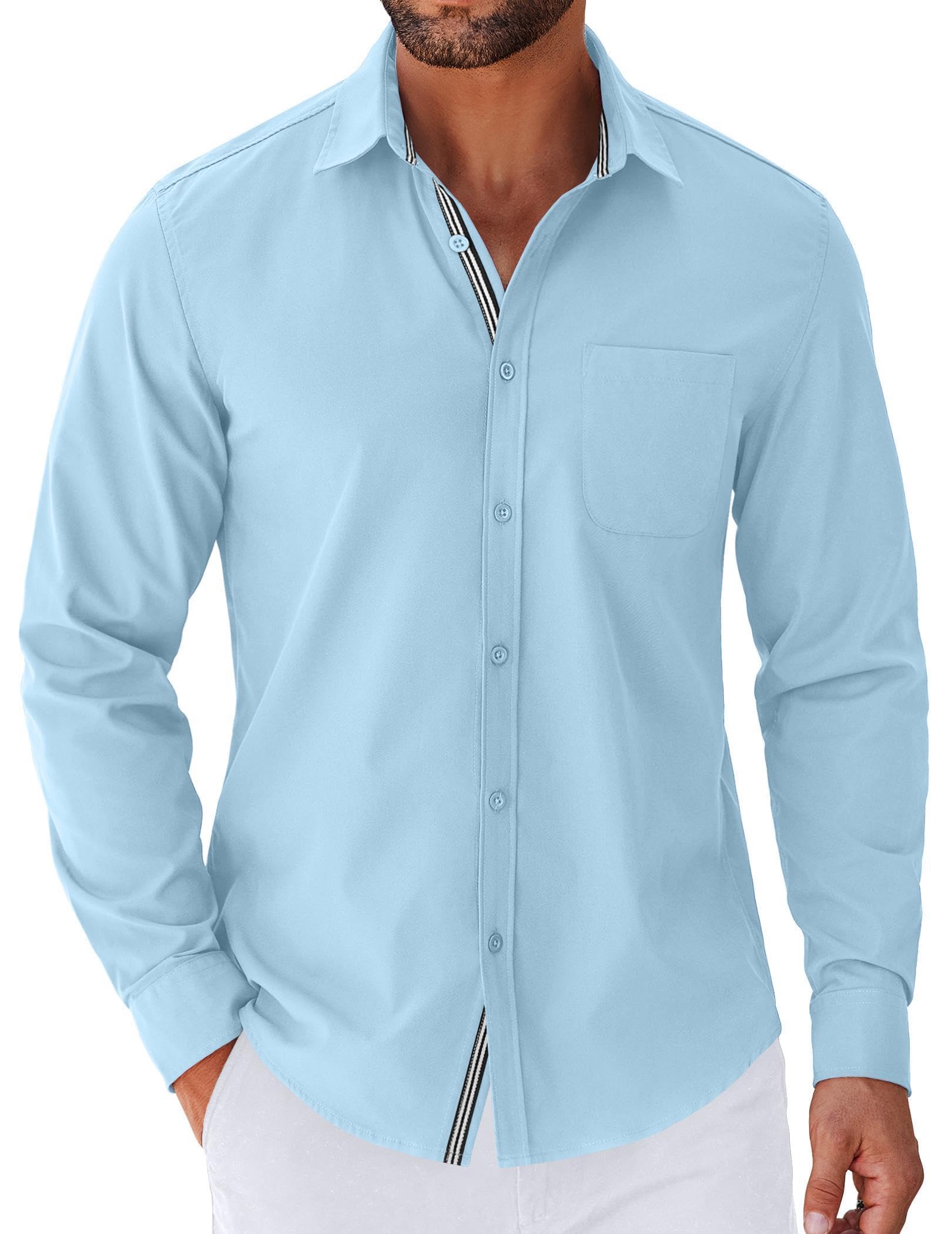 Photo 1 of COOFANDY Men's Casual Button Down Shirt Untucked Shirts Long Sleeve Dress Shirt Light Blue 2xl