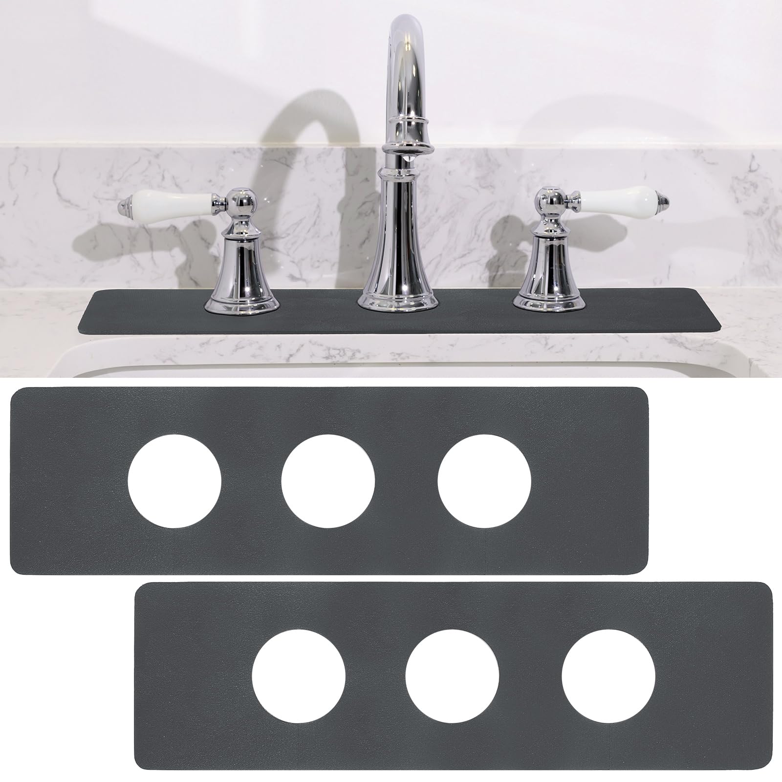 Photo 1 of Tioncy 2 Pcs 3 Round Hole Drip Catcher Diatomite Faucet Mat for Kitchen(pre-made 3 Hole) Faucet Mat Splash Catcher Sink for Bathroom Sink(Dark Gray)