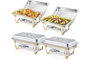 GarveeHome Chafing Dishes for Buffet 4 Pack, 8 Qt Stainless Steel Chafers and Buffet Warmers Sets with Lid, Rectangle Serving