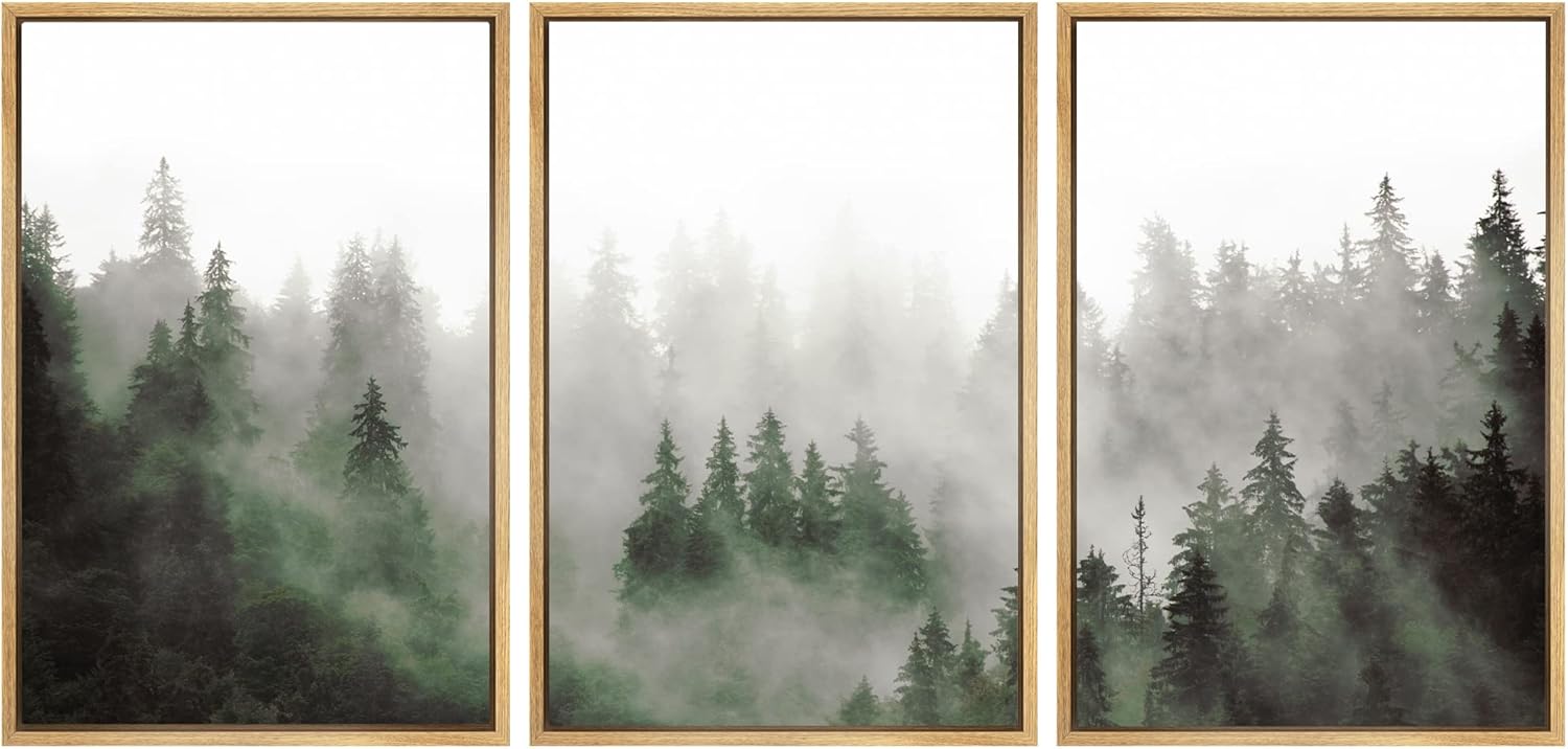 Wall Décor - SIGNWIN Framed Canvas Print Wall Art Woodland Nursery Decor Set Fog & Mist Over Green Pine Tree Forest Nature Wilderness Modern Art Chic Landscape for Living Room, Bedroom, Office - 16