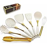 Elegant White Gold Silicone Cooking Utensils Set - Non-Toxic, Dishwasher Safe Kitchen Utensils Set with Heat Resistant Comfort Handles - Includes Spatula &amp; Spoon for Nonstick Cookware