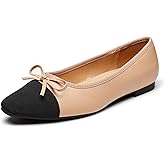 Trary Slingback Flats for Women, Black Dressy Comfortable Round Square Toe Shoes, Work Office Casual Ankle Strap Dress Flats