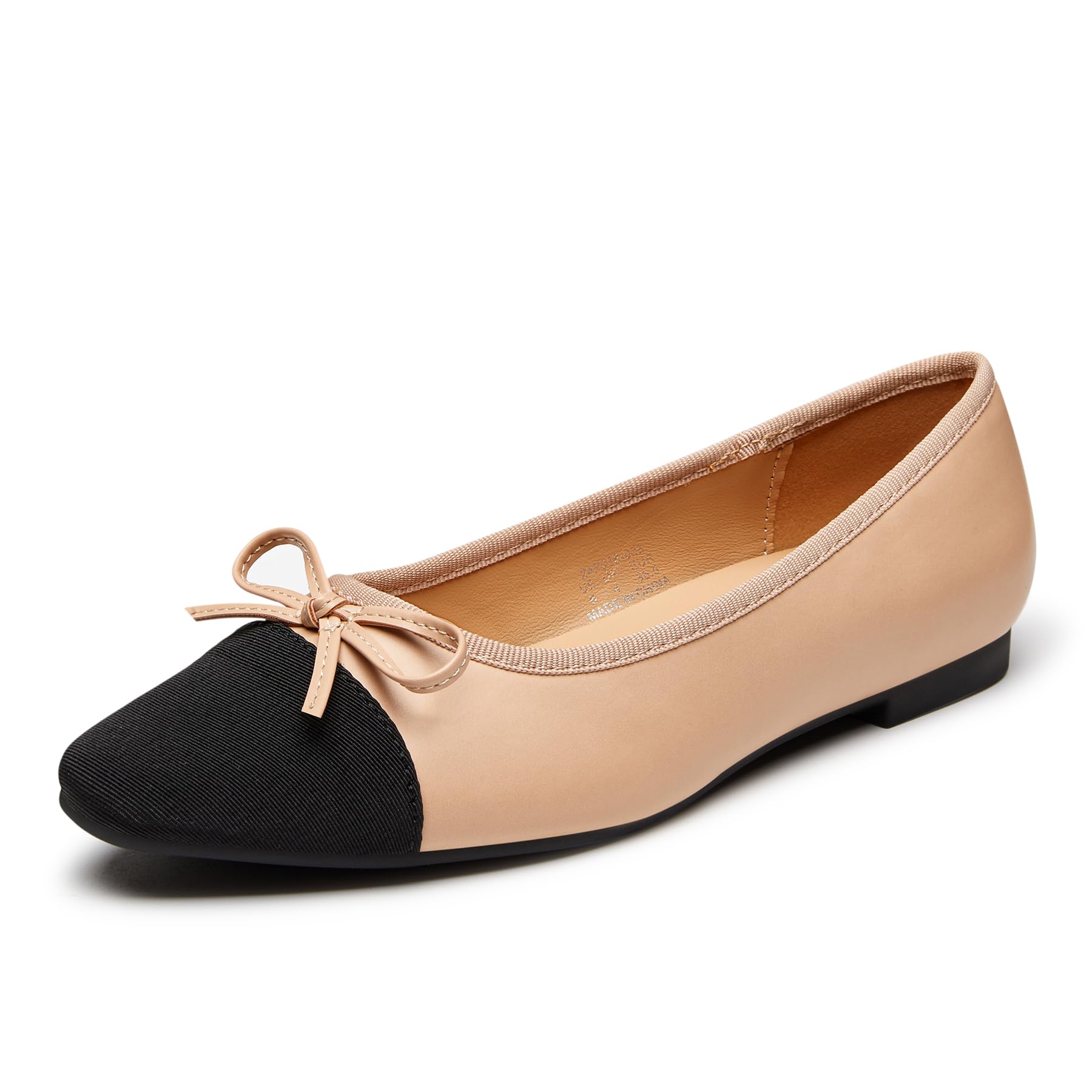Photo 1 of (see all images) Trary Flat Shoes Women Pointed Toe Flats for Women Two-Tone Cap Shoes Nude Flats 5.5 