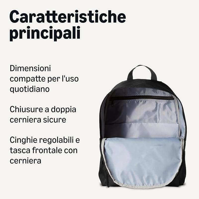 - Zaino Classico/Casual/Scolastico, Nero, Confezione da 1
