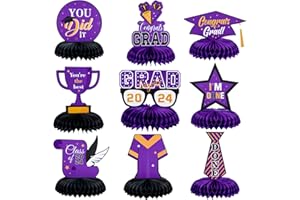 PLAUTHUS Graduation Centerpieces 2024，Graduation Table Decorations Class of 2024，Purple and Gold Graduation Decorations 2024, Graduation Honeycomb Centerpiece for High School，College Graduation Party Supplies