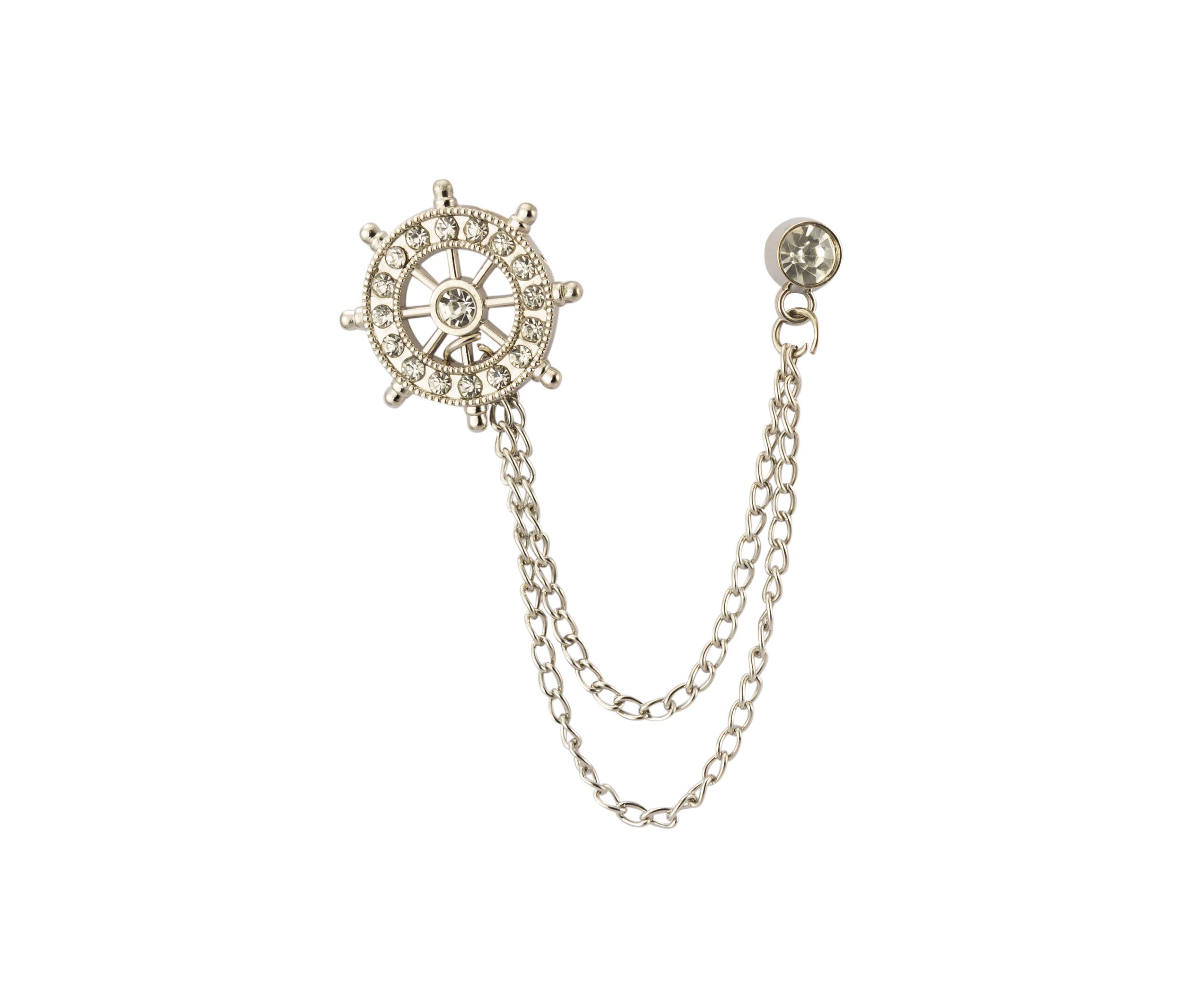 Brooch Lapel Pin for Men Silver Stone Wheel Chain Lapel Pin Badge Coat Suit Wedding Gift Party Shirt Collar Accessories