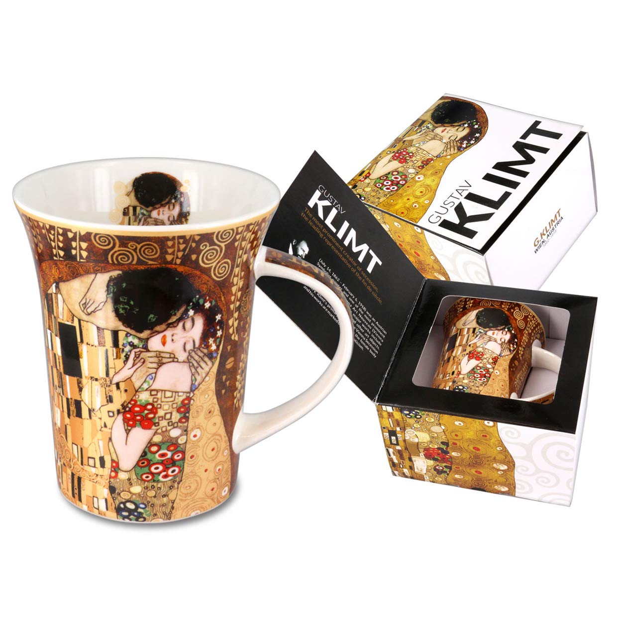 CARMANI - Porcelain mug decorated with 'The Kiss' by Gustav Klimt 350 ml