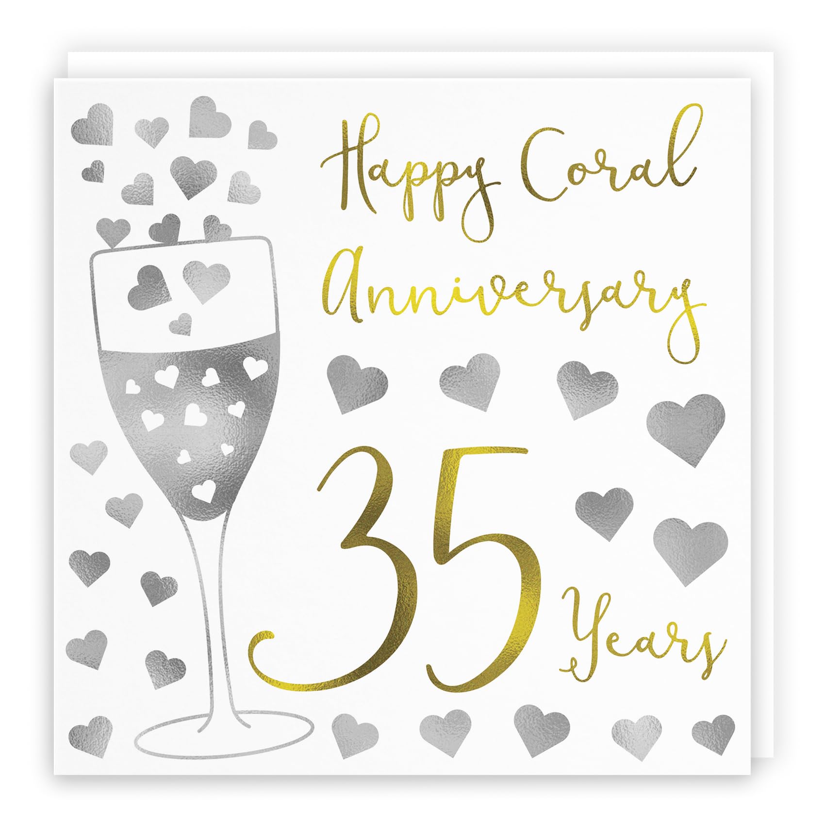 Hunts England - 35th Wedding Anniversary Card - Happy Coral Anniversary - 35 Years - Silver Hearts Collection - For Couples, Friends, Him, Her