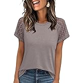 LUXVEER Women's Lace Short Sleeve Tops Dressy Casual Blouses Business Work Shirts 2026 Trendy Summer T Shirt