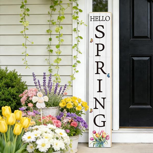 SPRING PORCH DECOR OUTDOOR DECORATIONS WOODEN DOOR DECORATIONS INDOOR OUTSIDE SPRING PORCH SIGN RUSTIC TULIPS WELCOME SIGN FOR FRONT DOOR 46.8 INCH