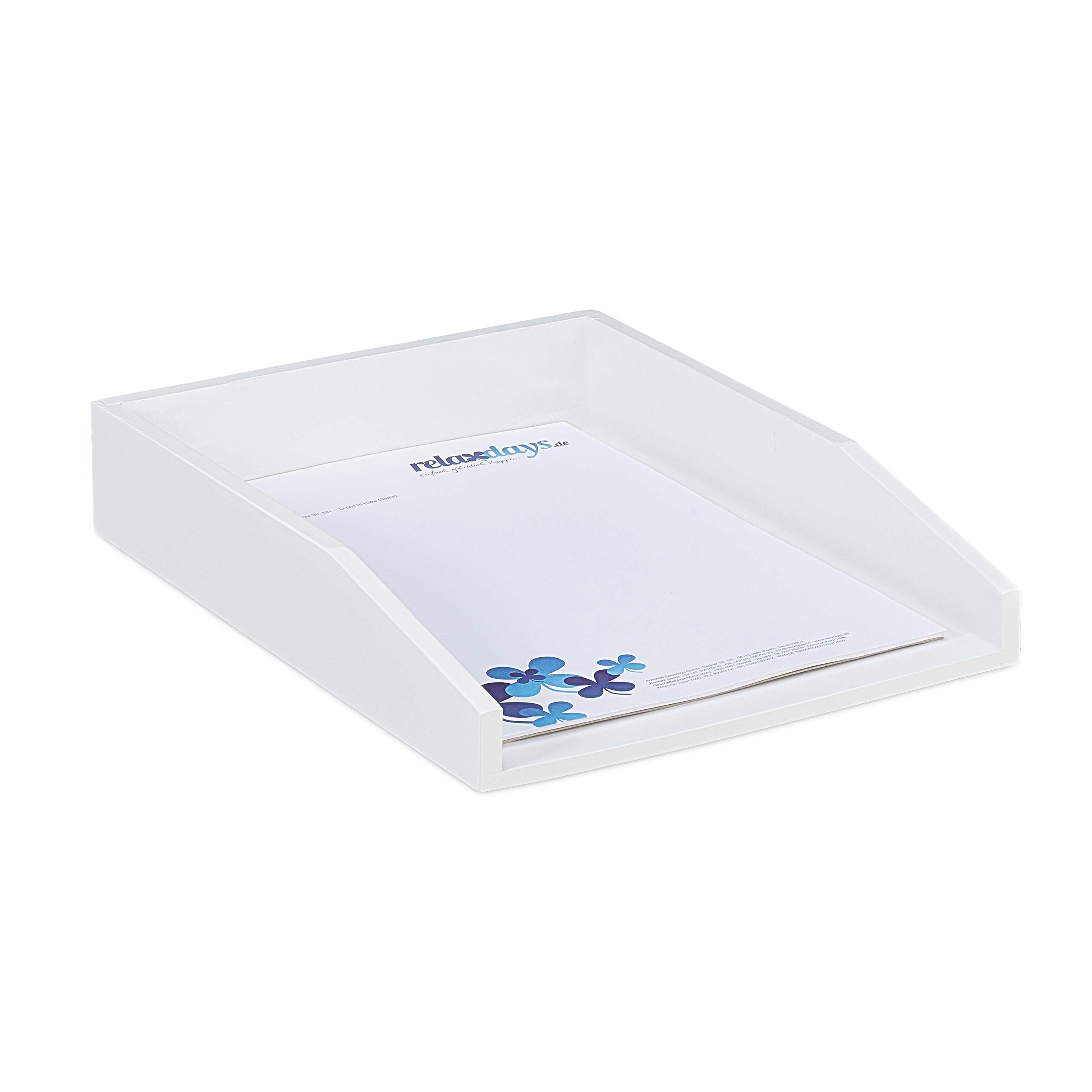 Relaxdays Document Filing Tray, Stackable, DIN A4 Letter Rack, Office, Desk, Bamboo, 6x25x33 cm, White