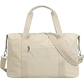 Oeihuivt Weekender Bags for Women - 21 Inch Large Travel Duffel Bag 2-Piece Set with Shoe Compartment, Heavy-Duty Canvas Leather Carry On Overnight Tote, Beige