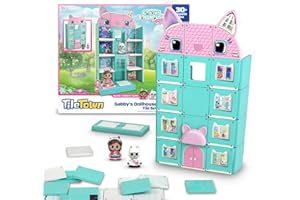 Tile Town Gabby’s Dollhouse 35-Piece Magnetic Tile Playset, Interactive STEM Magnetic Tiles Toys, Includes Gabby & Pandy Paws Figures, Action Tiles